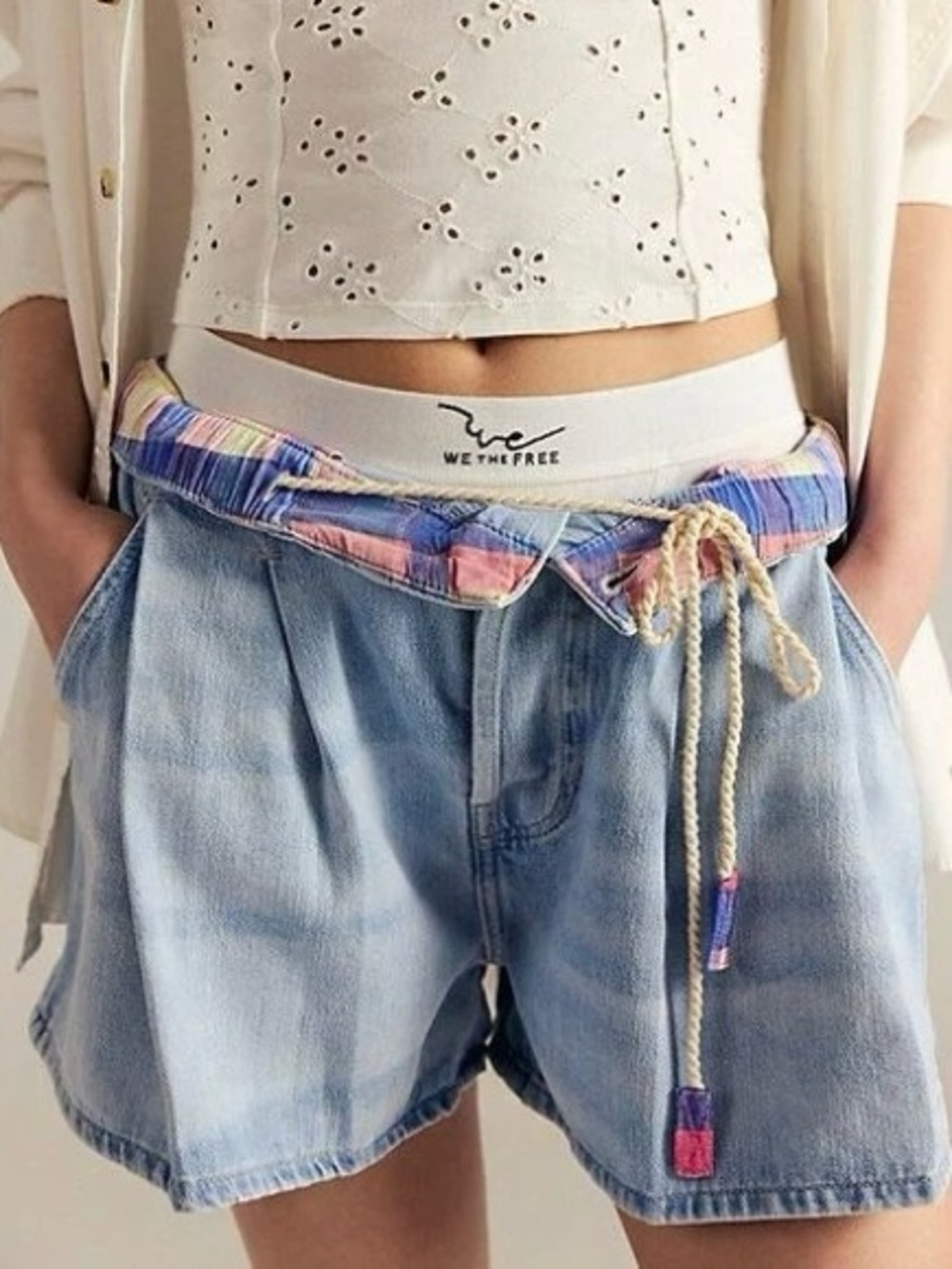 NWT FREE PEOPLE WE THE FREE Clark Pleated Denim Shorts | San Fan Summer $128